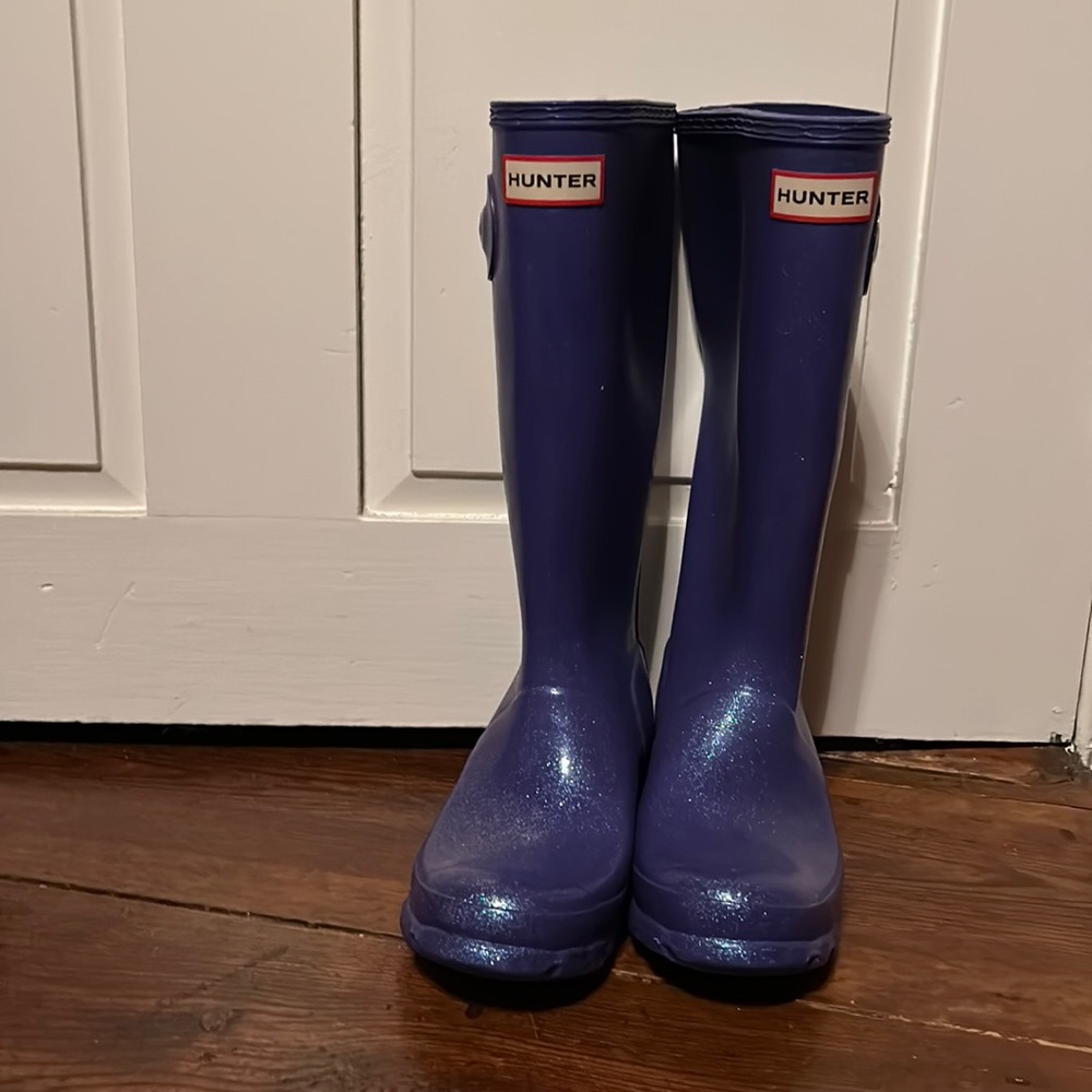 Hunter purple glitter, rain boots, size 5